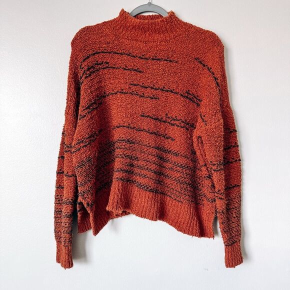 Knox Rose Orange and Black Stripe Mock Neck Sweater Size Large - Picture 2 of 6